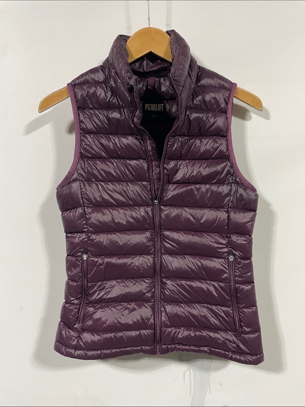 Park life goose down Packable Quilted Puffer Vest in Deep Plum